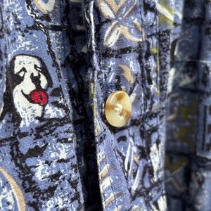 Vintage BIG DOGS Graphic Button-Up Shirt Blue All Over Print L